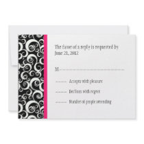 Damask Swirls Wedding RSVP Cards in Hot Pink