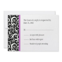 Damask Swirls Wedding RSVP Cards in Purple