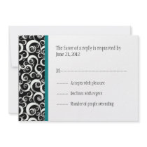 Damask Swirls Wedding RSVP Cards in Teal