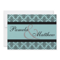 Damask Teal And Black Formal Wedding Invitation