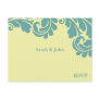 Damask Teal and lemon RSVP Postcard