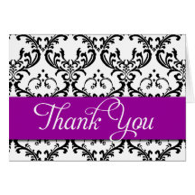 Damask Thank You Cards Purple Monogram