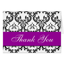 Damask Thank You Cards with Purple Monogram