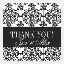 Damask Thank You Wedding Favour Stickers