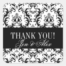 Damask Thank You Wedding Favour Stickers