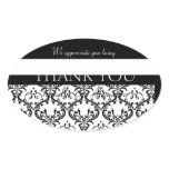 Damask Wedding Cake Box Label Black Oval Oval Sticker