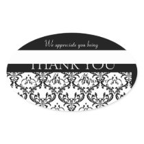 Damask Wedding Cake Box Label Black Oval Oval Sticker