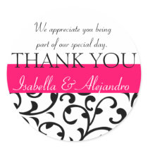 Damask Wedding Favour Stickers Thank You Message