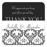 Damask Wedding Favour Thank You Label Black Square Square Stickers