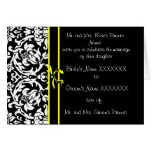 Damask Wedding Invitation - -Yellow Bow Cards