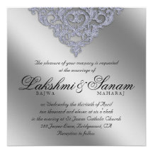 Damask Wedding Invite Sparkle Silver Lace