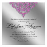 Damask Wedding Invite Sparkle Silver Pink