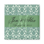 Damask Wedding Monogram Green Mint Magnet
