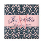 Damask Wedding Monogram Pink Navy Magnet