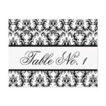 Damask Wedding Table Number Card White Black postcards