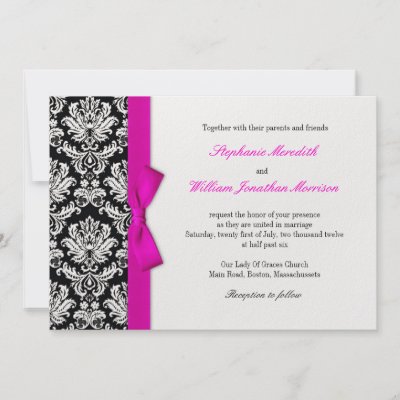  Pink Wedding Invitations on Damask With Hot Pink Bow Wedding Invitation By Eternalflame