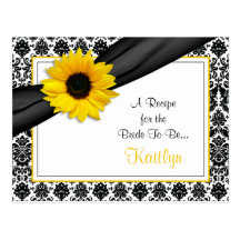 Damask Yellow Sunflower Recipe Card for the Bride Postcards