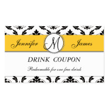 Damask Yellow Wedding Free Drink Coupon Card Business Card