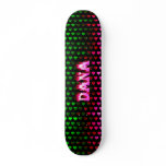 Dana skateboard pink fire and flames design.
