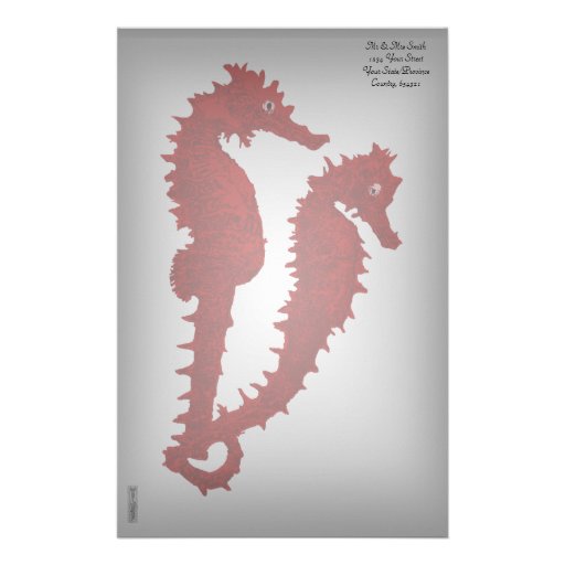Dance Of The Seahorses (Red) Personalized Stationery