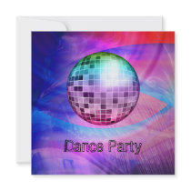 Dance Party Event Pink Blue Abstract Mirrorball Personalised Invites