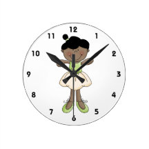 Dancer-Kid's African-American Ballerina in Tutu Round Wall Clock