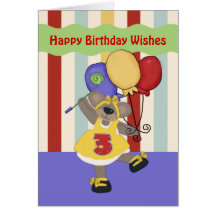 Dancing Bear 3 Years Girl Birthday Card
