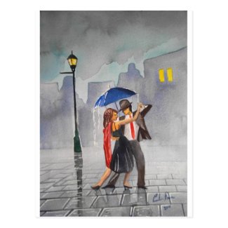 DANCING COUPLE UMBRELLA POSTCARD