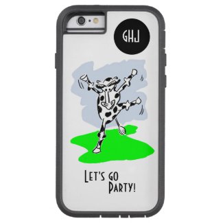 Dancing cow cartoon colour monogram let's go party tough xtreme iPhone 6 case