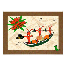 Dancing Crawfish Pilgrims Cajun Happy Thanksgiving Invitation