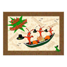 Dancing Crawfish Pilgrims Cajun Thanksgiving Custom Invitation