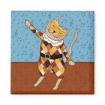 Dancing Harlequin Kitty Square Magnet
