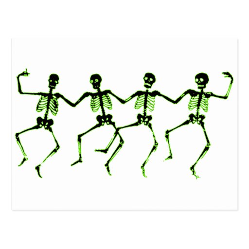 Dancing Skeletons, Green Glow Postcard
