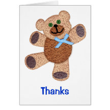 Dancing Teddy Bear Applique Blue Thanks Greeting Cards