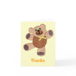 Dancing Teddy Bear Applique Yellow Thanks Card