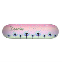 Dandelion Seeds Flying in the Wind - Pink Custom Skate Board