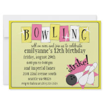Dandelion Yellow Totally Retro Bowling Birthday Pa Invites