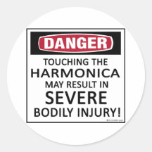 Danger Harmonica Round Stickers