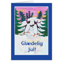 Danish Christmas Card - Skating Penguins