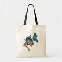 Dark Aqua Blue 3D Mermaid Tote Bags