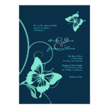 Dark Blue and Teal Butterfly Wedding Invitation