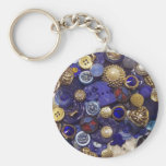 Dark Blue Button Collage Keychains