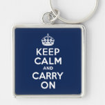 Dark Blue Keep Calm and Carry On Keychain