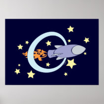 Dark Blue Rocket Kids Retro Space
