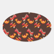 Dark Brown Red and Orange Spiked Dinosaurs Oval Sticker