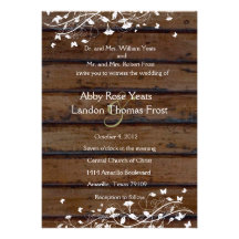 Dark Brown Wood, White Floral Wedding Invitation