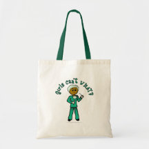 Dark Female Surgeon in Green Scrubs Bag