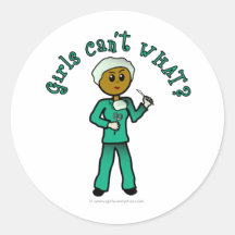 Dark Female Surgeon in Green Scrubs Round Sticker