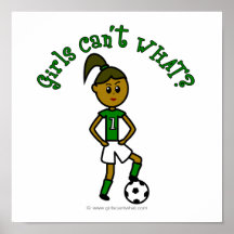 Dark Girls Soccer in Green Uniform Print