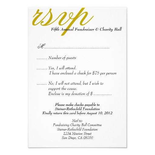 Dark gold gala formal event elegant RSVP response Personalized Invite